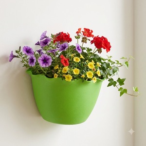 Pot de fleurs mural robuste en plastique PP, design à bords ondulés, base de drainage en maille, multicolore, pour jardin vertical intérieur/extérieur - Product Image 1