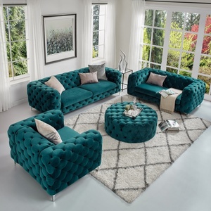 Canapé de salon NOVA Nordic Lounge, 2 places, capitonné, modulaire, en velours vert, style Chesterfield, ensemble de meubles de canapé sectionnel - Product Image 1