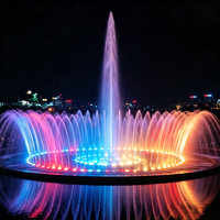 Fontaine musicale circulaire en acier inoxydable avec éclairage LED changeant de couleur, équipement pour place de ville nocturne