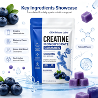 Gomitas de Creatina Monohidrato 5000mg, 60 Unidades, Veganas, Masticables, para Fortalecer los Músculos y Aportar Energía a Adultos, OEM, ODM, HALAL
