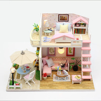 Kit de maison miniature DIY fait main, maisonnette en bois pastel style grenier, modèle cadeau M033, boîte couleur