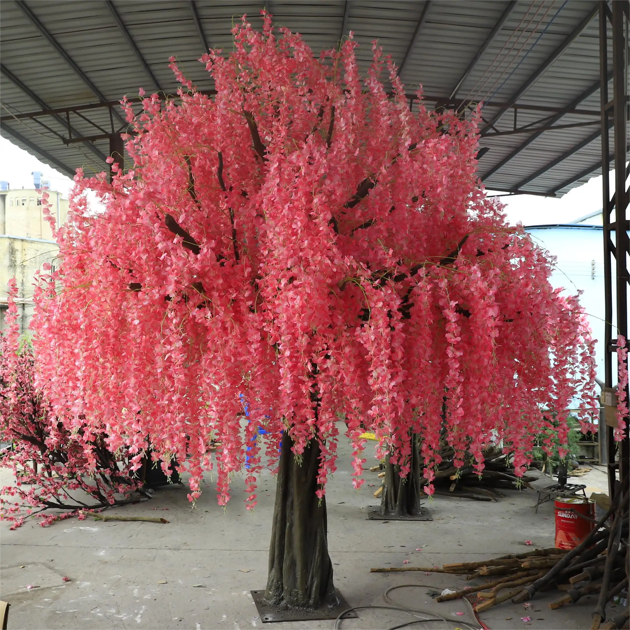 Wholesale Artificial Wisteria Blossom Tree Table Wedding Pink Wisteria Flower Tree For Decoration Artificial Fiberglass Tree