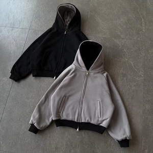 Hoodie à double capuche personnalisé en coton épais réversible avec fermeture éclair – Collection Streetwear - Product Image 2