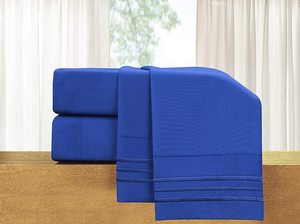 Usine <span class=keywords><strong>pas</strong></span> <span class=keywords><strong>cher</strong></span> 1800 fils compter 90GSM Twin taille microfibre draps ensemble pour textile à la maison couleur bleu Royal - Product Image 5