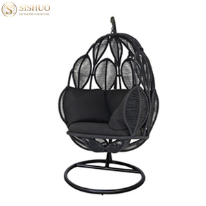 Sofá Columpio de Mimbre para Todo Clima, Sofá Colgante de Aluminio con Cuerda, Cama Columpio Redonda - Product Image 6