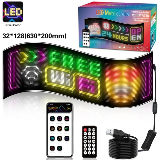 63x20CM DIY Texts Design APP Control Shops Digital Signage IP65 Flexible Led Matrix Panels Led Screen for Shops Advertising