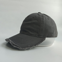Casquette de baseball en coton délavé gris foncé, à bord effiloché et bords bruts, douce et structurée, effet vieilli, pour le streetwear, la marche urbaine, les activités de plein air et les voyages