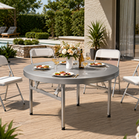 Table ronde pliante en acier inoxydable avec plateau tournant intégré pour la maison, les repas en plein air, les banquets, le hot pot, design gain de place