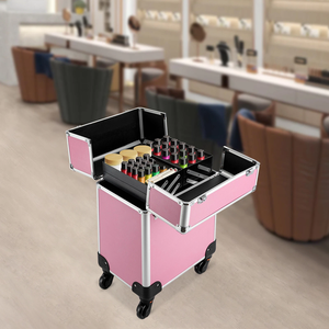 Organizador de Cosméticos Rodante de Aluminio Rosa, Caja de Maquillaje <span class=keywords><strong>con</strong></span> Cajón y Cuatro Bandejas - Product Image 5