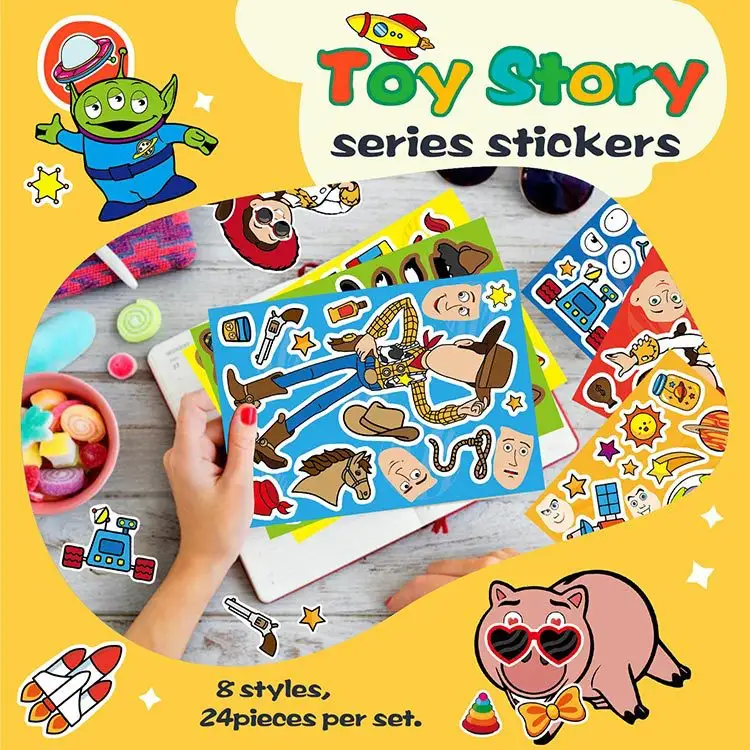 Stiker Puzzle mainan untuk anak-anak, stiker kerajinan DIY, hadiah penggantian wajah, stiker Puzzle rakit belajar cantik kartun untuk anak-anak