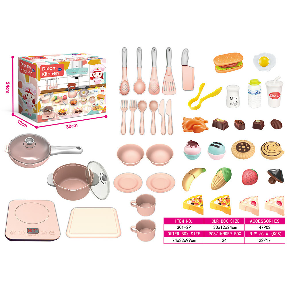 301-2P-Sound, Light, and Music Kitchen Set-Pink-English Color Box