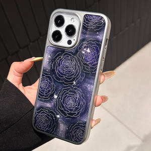 Coque pour iPhone 17, motif rose nocturne avec bord argenté en résine, coque antichoc intégrale à grandes ouvertures - Product Image 3