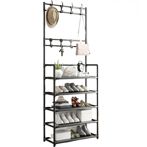 Zapatero multicapa de 5 capas de suelo a suelo, estante de ropa multifuncional y minimalista integrado, almacenamiento de puerta - Product Image 1