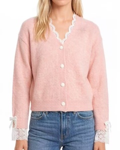 Cardigan <span class=keywords><strong>in</strong></span> <span class=keywords><strong>Maglia</strong></span> da Donna Personalizzato di Alta Qualità <span class=keywords><strong>con</strong></span> Scollo a V e <span class=keywords><strong>Bordo</strong></span> <span class=keywords><strong>in</strong></span> <span class=keywords><strong>Pizzo</strong></span>, Monopetto - Product Image 2