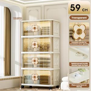 4 lớp rõ ràng nhựa gấp lưu trữ quần áo tủ trẻ em có thể gập lại đồ chơi tổ chức ngăn kéo với bánh xe - Product Image 2