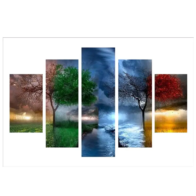 Modern art wall poster home decoration 5 sets of natural scenery living room canvas HD print painting picture modular frame