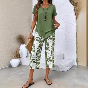 Nouvel ensemble décontracté 2 pièces pour femme, style occidental, motif floral, taille haute, au-dessus du genou, collection été 2026 - Product Image 2