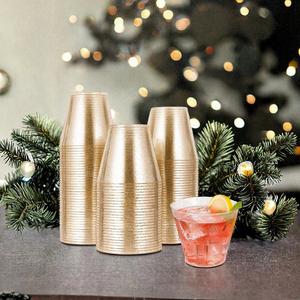 Lot économique de 100 gobelets à vin jetables en plastique de 280 ml, bord doré, design moderne pour mariages, Noël, Halloween, anniversaires - Product Image 3