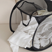 1 Stück Faltbarer Wäschesortierkorb mit Polyester-Netzrahmen für Badezimmer-Aufbewahrung - Wäsche-Organizer