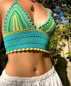 Ensemble 2 pièces de bralette courte style bohème en crochet pour femme, en tissu tricoté respirant <span class=keywords><strong>Aqua</strong></span>, bikini fait main écologique - Product Image 4