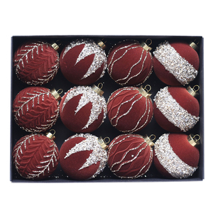 Nieuwe Design 8cm Rode Gevlokte Kerstballen Luxe Kerstbal Handgeschilderde Kerstbal & Boomversieringen - Product Image 3