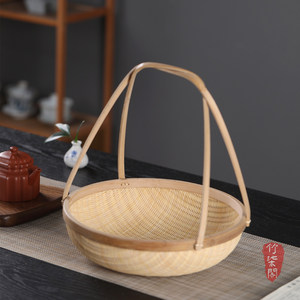 <b>Bamboo</b> Woven Basket Round Handheld Food <b>Container</b> For Kitchen Storage Fruit Tea Snack - Product Image 3