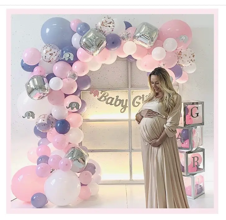 Розовые воздушные шары для маленьких девочек, венок, воздушный шар в коробке, слон, украшение для вечеринки в честь рождения ребенка
