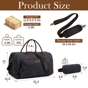 Sac polochon en toile unisexe de haute qualité avec fermeture à glissière élégant toile voyage fourre-tout Weekender nuit <span class=keywords><strong>Gym</strong></span> <span class=keywords><strong>dos</strong></span> sac à main - Product Image 2