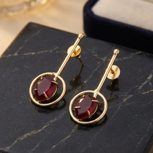 Royal <b>Garnet</b> Stud <b>Earrings</b> for Women Gold Plated Ethnic Party Elegant Statement - Product Image 5