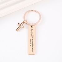 Porte-clés en acier inoxydable gravé sur mesure, porte-clés en métal personnalisé, breloque en forme de croix, cadeau inspirant, vente en gros