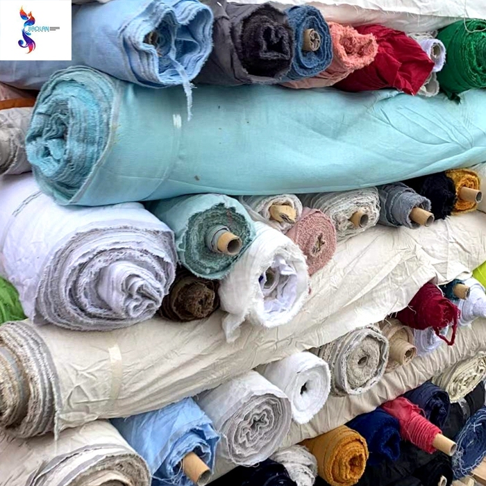 Hot selling wholesale woven mixed per kilogram linen cotton plain dyed fabric stock lot for apparel