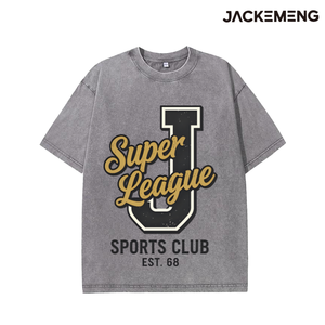 Camiseta Oversize de Algodón Lavado con Estampado Temático de Club de la Superliga Deportiva con Letra <span class=keywords><strong>J</strong></span>, Estilo Retro Casual, Almacén de EE. UU. - Product Image 2