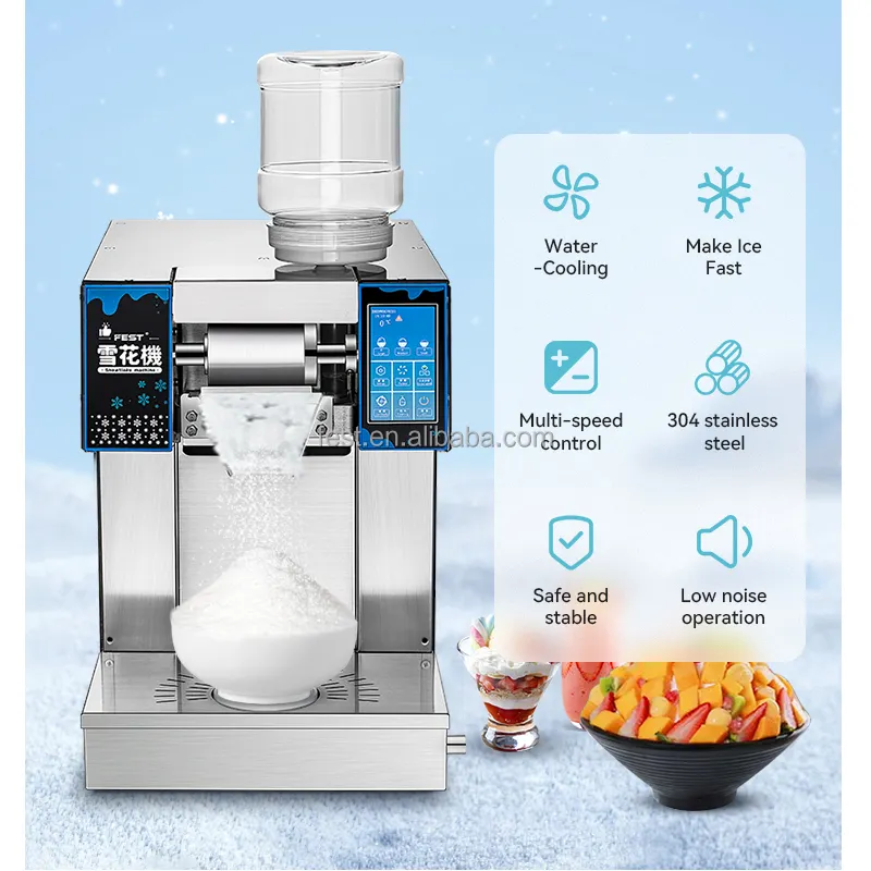 Máquina automática de copos de nieve de refrigeración por agua de alta potencia con bandeja giratoria perfecta para uso comercial en tiendas de té de burbujas