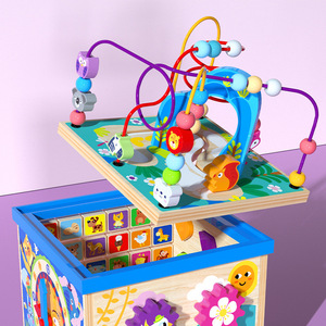 Quality Multi Functional Wooden Activity <b>Cube</b> Bead Maze Shape Matching Toy Hands On Cognitive Educational Toy for Baby Toddlers - Product Image 5