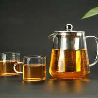 Nouvel ensemble de théière et tasses en verre de luxe 15oz 30oz, résistant à la chaleur, idéal pour le café et l'usage manuel, vente en gros, cadeau très prisé