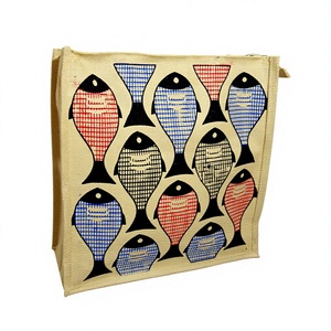 En stock Lowellcraft.com Sac fourre-tout en jute recyclé et écologique pour courses et déjeuner, doublure en coton, lettres (12"W X 14"H X 5"G) - Product Image 1