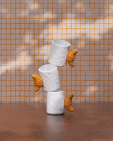 Mug en céramique créatif avec poignée en forme de croissant 3D, tasse à lait pour le petit-déjeuner, décoration de cuisine à domicile, logo personnalisé acceptable