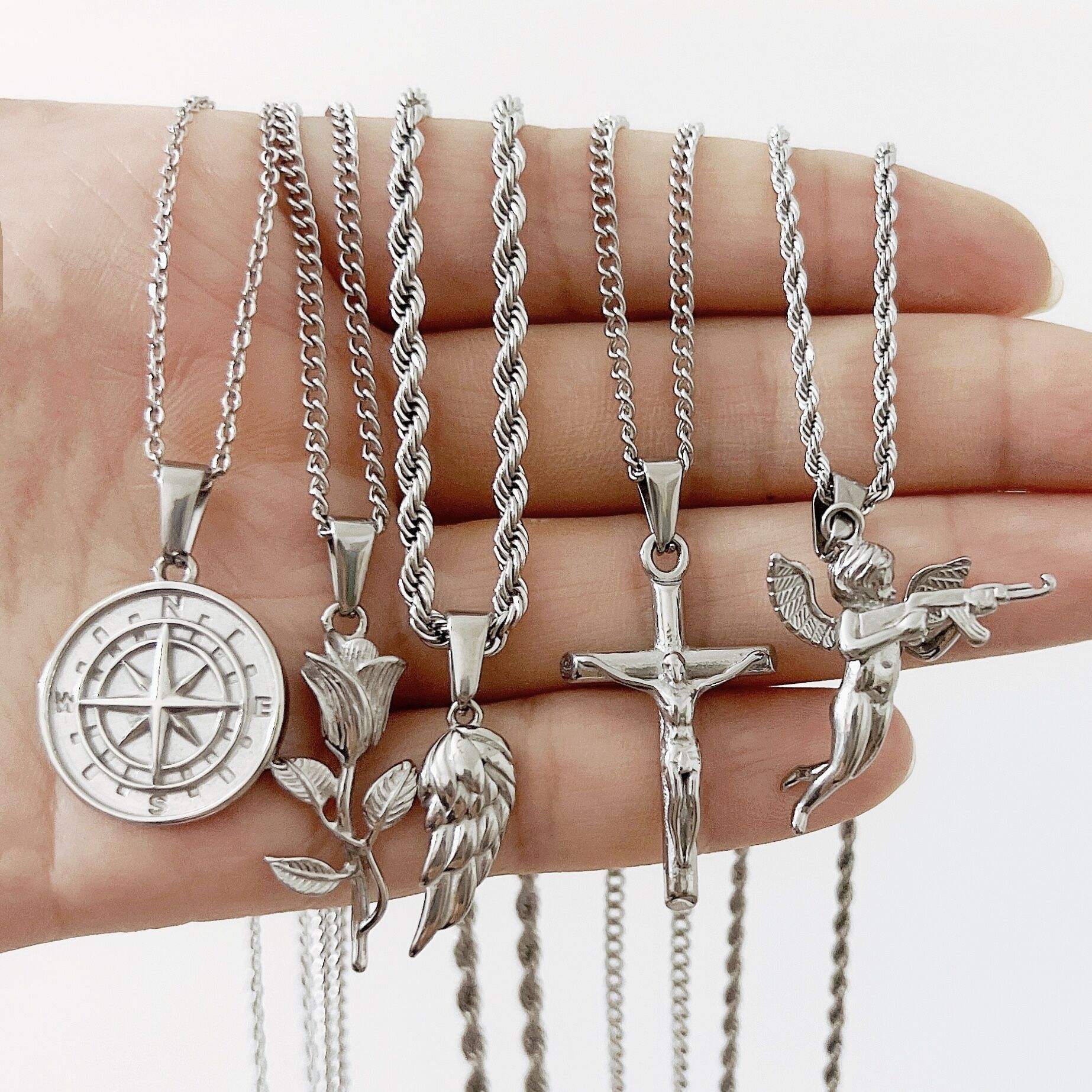 Ciondolo Croce Acciaio Inox Oro Nero Unisex Uomo Donna Nuova Collana Con Ciondolo Croce In Acciaio Inox - Finitura Oro Cubano O Nero, Unisex, Nuova Con Etichette Christopher Cross - Foto 3