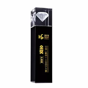 Custom 3D laser engraved diamond blank cube trophy competition award honor cup souvenir Black crystal trophy award
