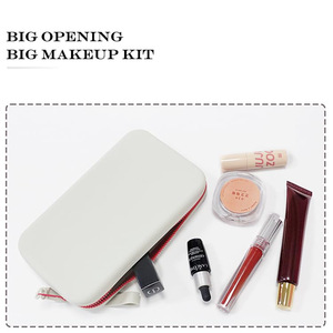 Cosmetic Bag Large Capacity Zipper Closure Portable Makeup Case Storage <b>Pouch</b> For Travel And Home Use White Solid Color - Product Image 1