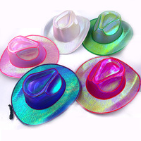 Cappello da Cowboy/Cowgirl Luminoso a LED Colorato per Adulti, per Feste di Halloween e Natale, in Feltro, Colore Personalizzabile