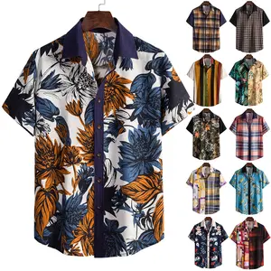 Wholesale Summer fashion hawaiian small floral shirts sublimation check shirt for men silk shirt men