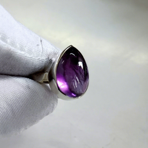Bague artisanale en argent sterling 925 avec améthyste, sertie clos, pierre précieuse naturelle violette en forme de goutte d'eau, bijou bohème tendance, cadeau - Product Image 1