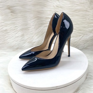 Escarpins noirs en cuir verni pour femme, à bout pointu blanc, sexy, talons hauts de 8 cm, 10 cm, 12 cm, personnalisables, pointures 34-45 - Product Image 6