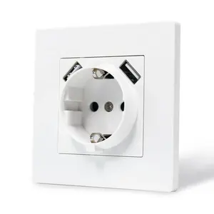 MEZEEN F Series EU Standard Germany Type Electrical Schuko Socket Wall USB Outlet With Dual Type A USB Ports 2.1A DC 5V