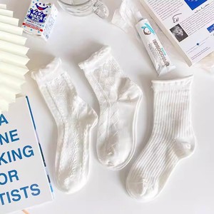 White Mid-Calf Socks Women Solid Color Breathable Sweat-Absorbing Korean Style Casual Socks - Product Image 3