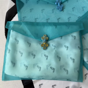 Wholesale Logo Printed Personalized Chinese <b>Frog</b> Button Blue Organza Sheer Envelope <b>Bag</b> for Clothes Gift Silk Scarf Packaging - Product Image 2
