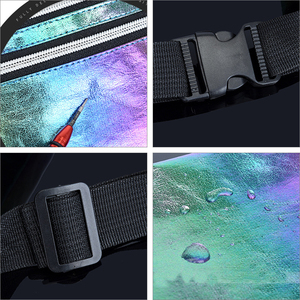 Sac <span class=keywords><strong>banane</strong></span> holographique pour femmes, sac de taille hologramme Laser PU plage <span class=keywords><strong>voyage</strong></span> <span class=keywords><strong>banane</strong></span> hanche fesses fermeture éclair, sac de ceinture pour <span class=keywords><strong>voyage</strong></span> de fête - Product Image 6