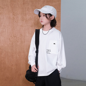 T-shirt in cotone a maniche lunghe autunnale nuovo stile 2026 per ragazzi, top casual bianco alla moda con motivo a lettere per ragazzi di 9 anni - Product Image 4