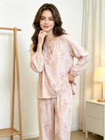 Pyjama long de luxe pour femme en fibre de bambou, léger et respirant, haut à manches longues et pantalon à taille élastique, collection printemps/été
